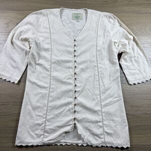 Emerald Isle Weaving Top Women 18 Traditional Irish Ladies Shirt Beige Flax Blen